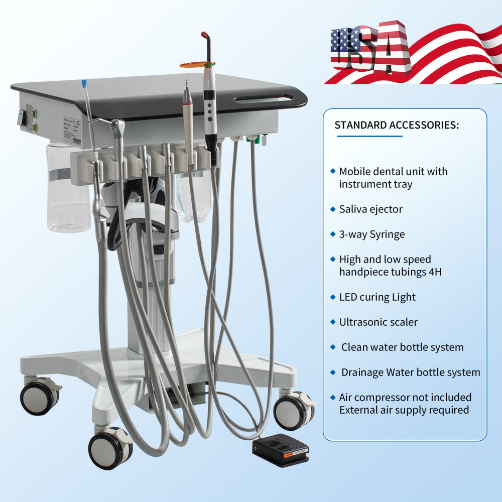 Dental Mobile Delivery Cart Adjustable Treatment Unit System 2/4 Hole / air compressor