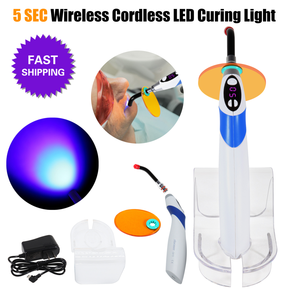 Dental Wireless Cordless 5 second LED Cure Curing Light Lamp 1800mw 3 Colors