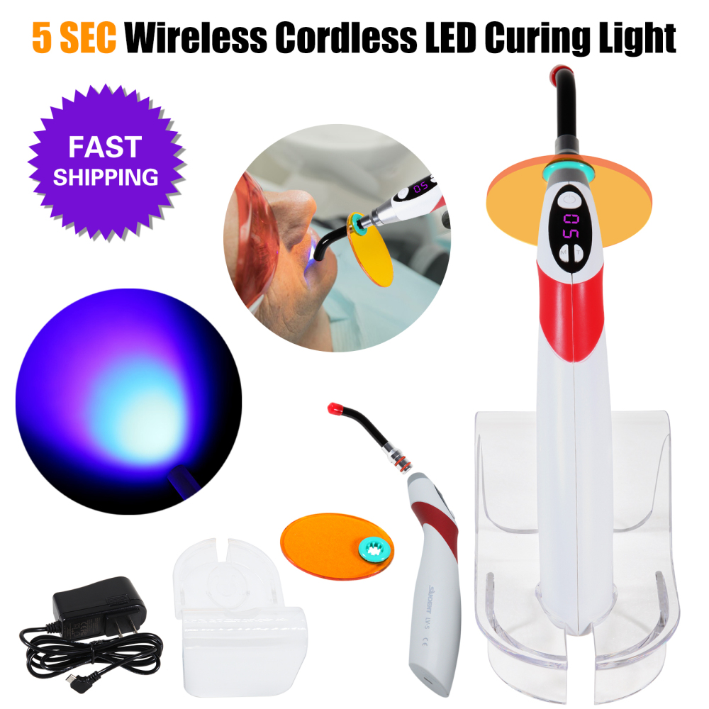 Dental Wireless Cordless 5 second LED Cure Curing Light Lamp 1800mw 3 Colors