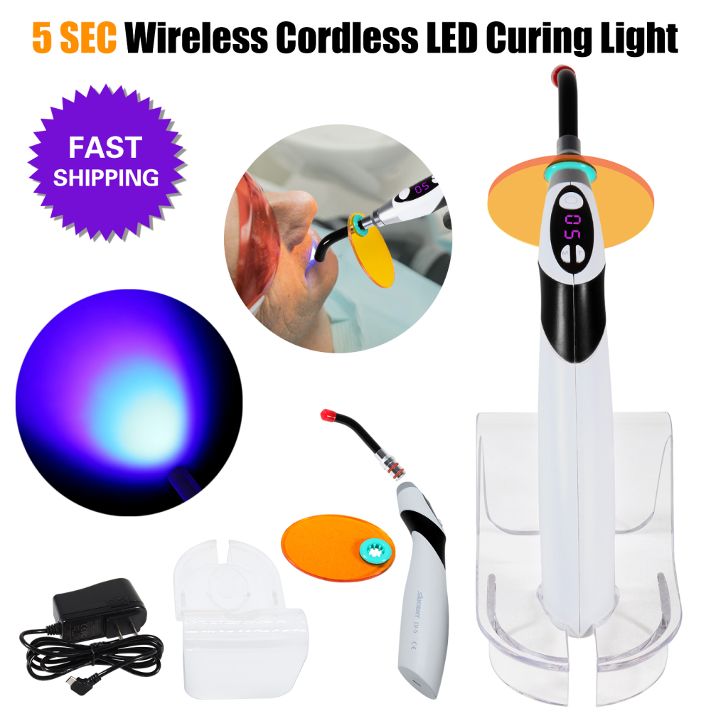 Dental Wireless Cordless 5 second LED Cure Curing Light Lamp 1800mw 3 Colors