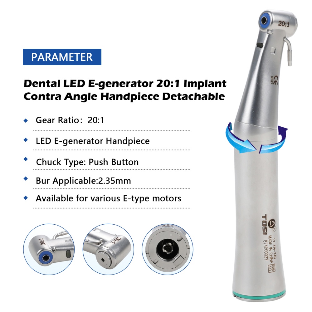 Dental LED E Generator 20:1 Implant Contra Angle Handpiece Detachable Head