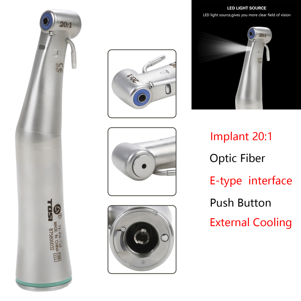 Dentale LED Fiber Optic 20:1 Implant Contra Angle Handpiece Detachable Head TOSI