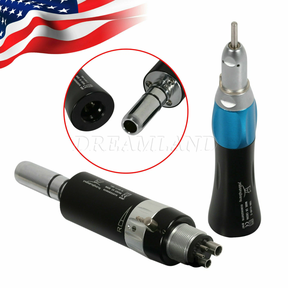 Dental low speed Handpiece kit straight +air motor handpiece 4 Hole Black