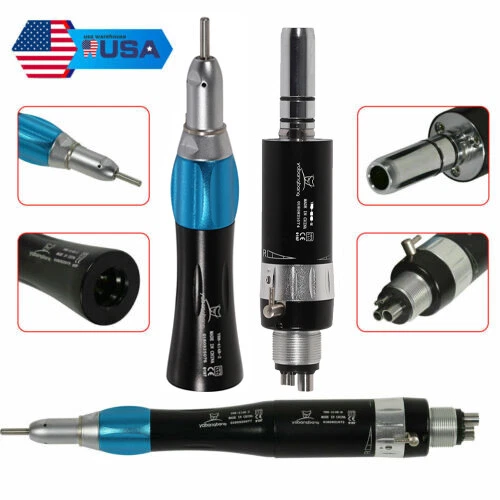 Dental low speed Handpiece kit straight +air motor handpiece 4 Hole Black