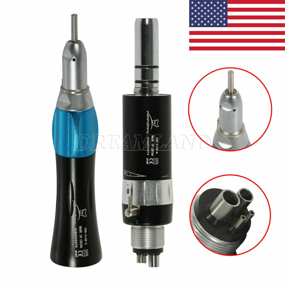 Dental low speed Handpiece kit straight +air motor handpiece 4 Hole Black