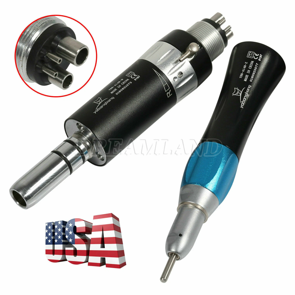 Dental low speed Handpiece kit straight +air motor handpiece 4 Hole Black