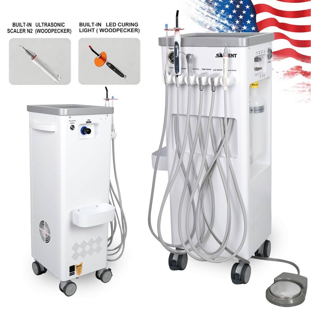 Dental Cart Delivery Unit w/ Air Compressor + LED Curing Light + Scaler handpiece