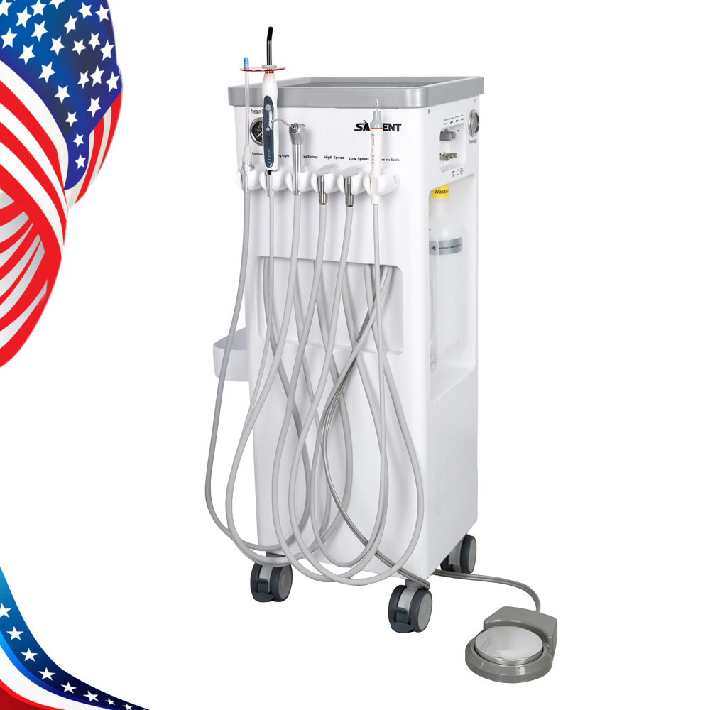 Dental Cart Delivery Unit w/ Air Compressor + LED Curing Light + Scaler handpiece