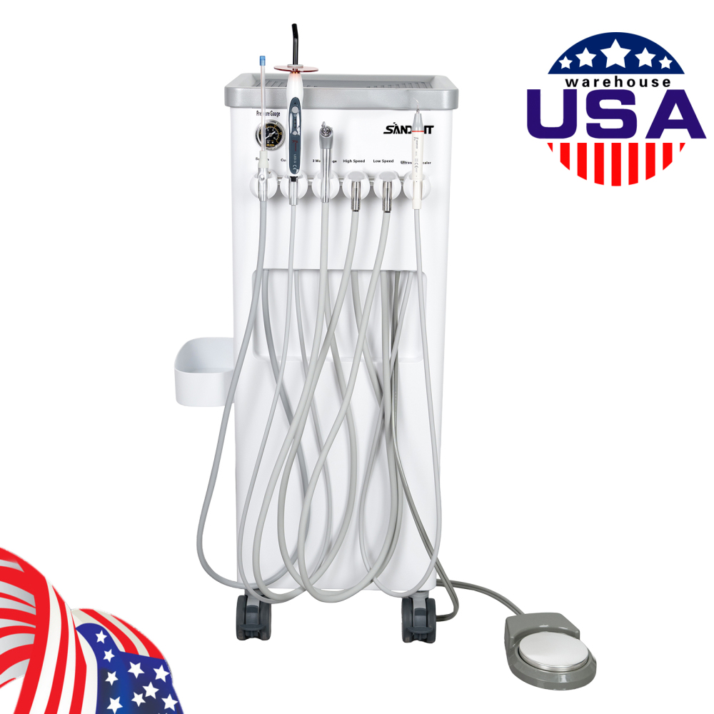 Dental Cart Delivery Unit w/ Air Compressor + LED Curing Light + Scaler handpiece