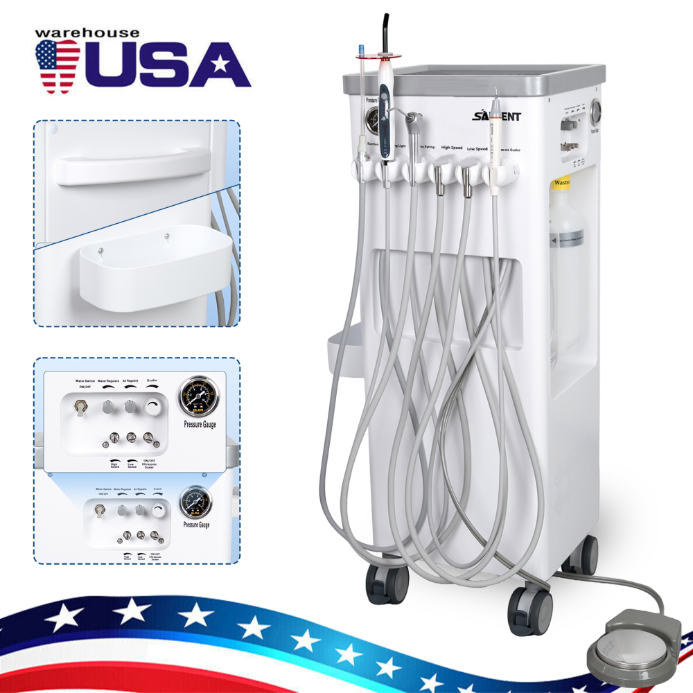 Dental Cart Delivery Unit w/ Air Compressor + LED Curing Light + Scaler handpiece