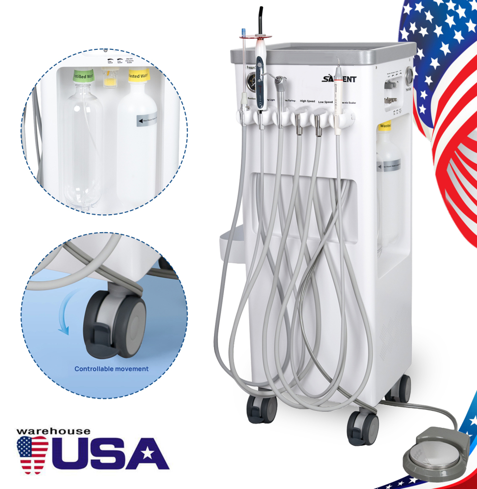 Dental Cart Delivery Unit w/ Air Compressor + LED Curing Light + Scaler handpiece