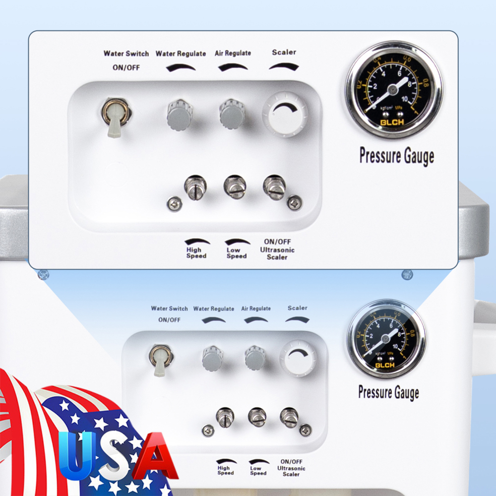 Dental Cart Delivery Unit w/ Air Compressor + Electric Motor + LED Curing Light + Scaler handpiece