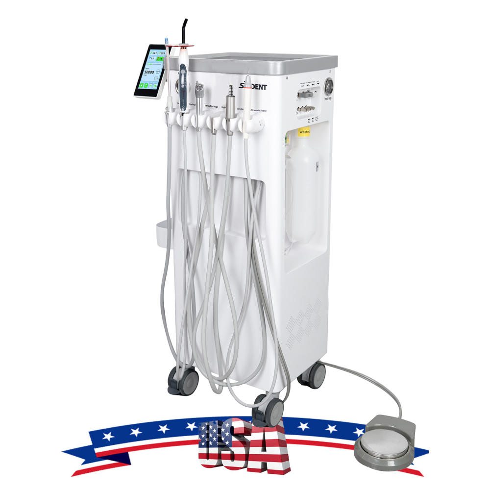 Dental Cart Delivery Unit w/ Air Compressor + Electric Motor + LED Curing Light + Scaler handpiece