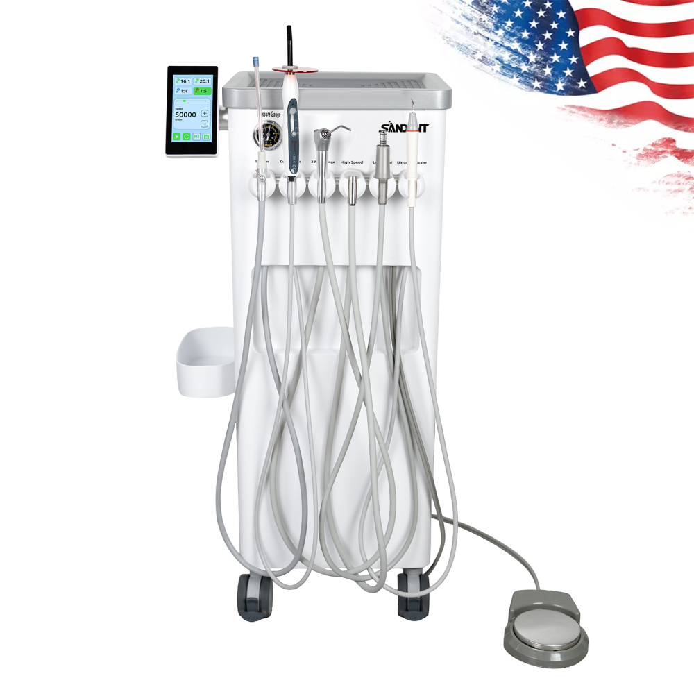 Dental Cart Delivery Unit w/ Air Compressor + Electric Motor + LED Curing Light + Scaler handpiece