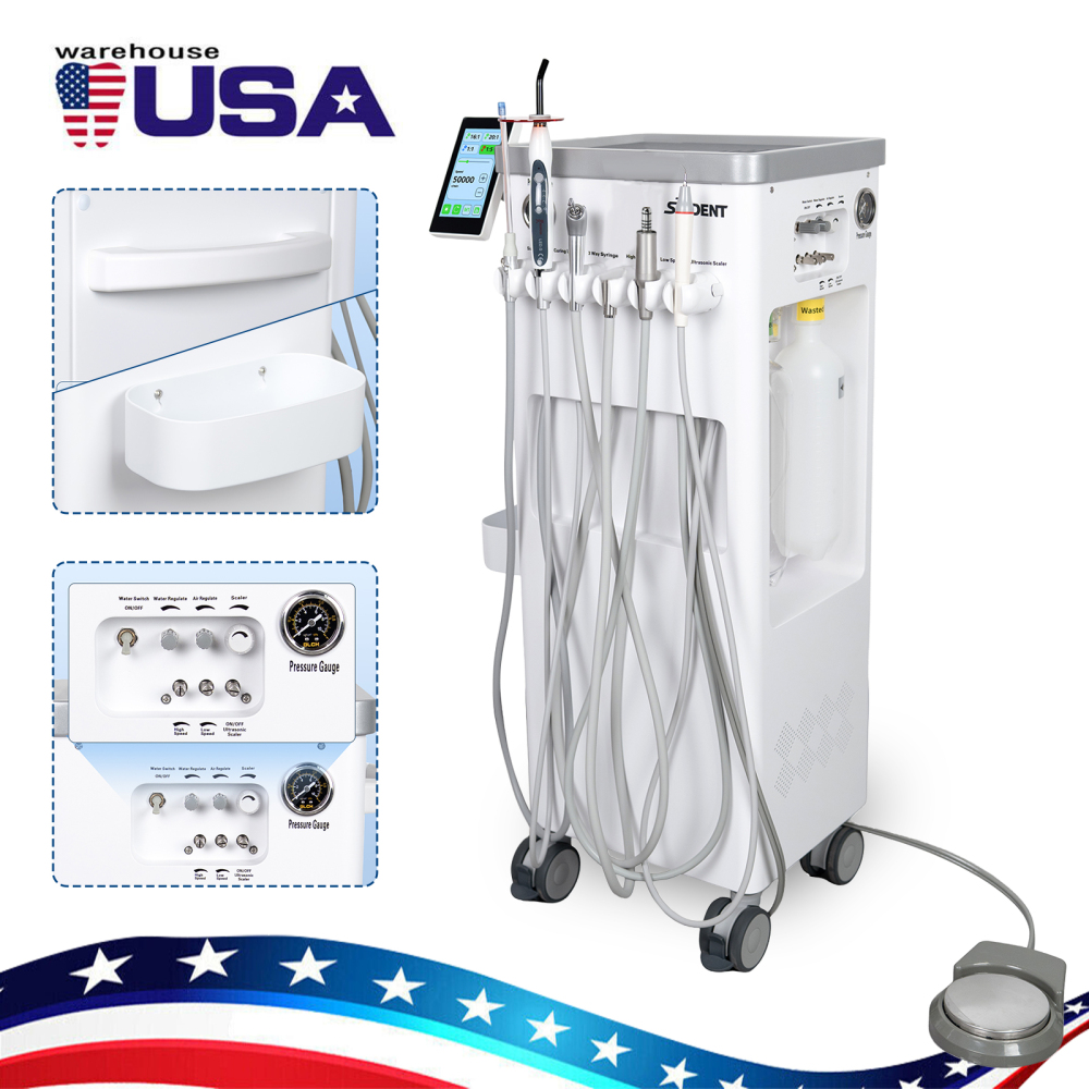 Dental Cart Delivery Unit w/ Air Compressor + Electric Motor + LED Curing Light + Scaler handpiece