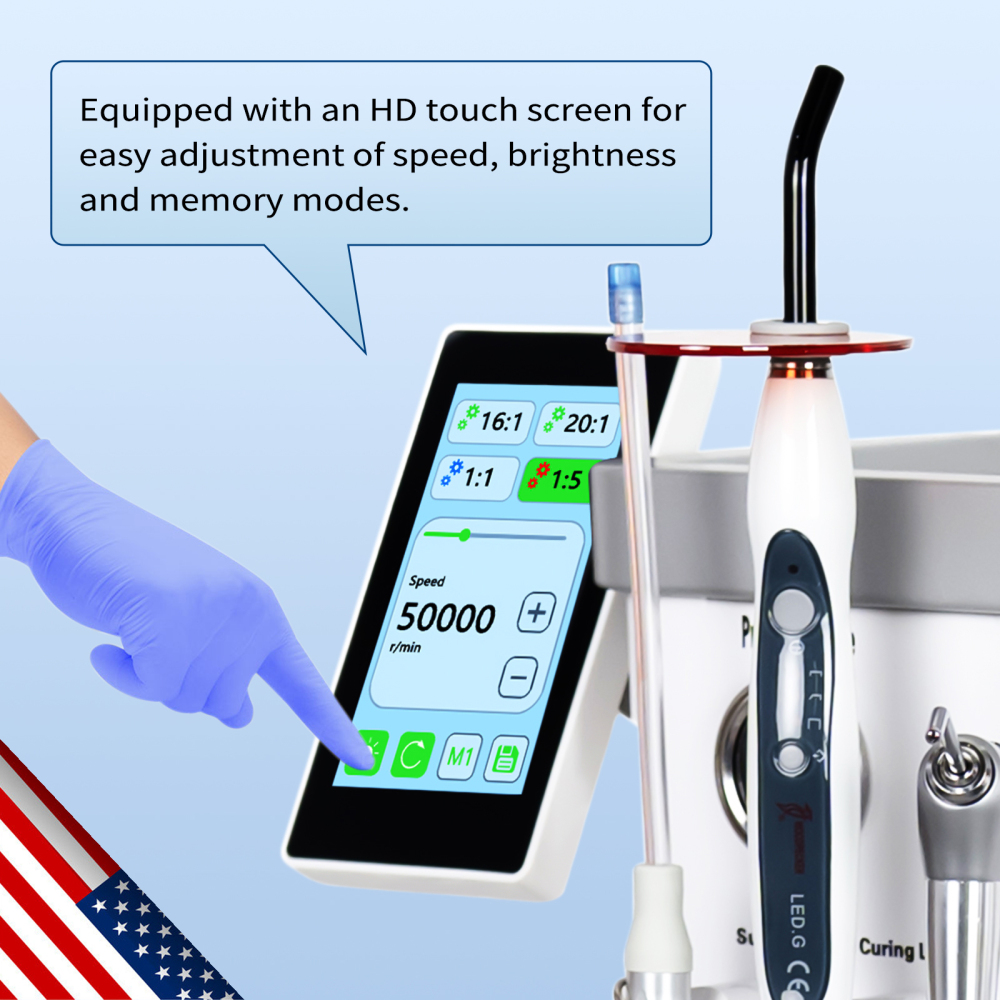 Dental Cart Delivery Unit w/ Air Compressor + Electric Motor + LED Curing Light + Scaler handpiece