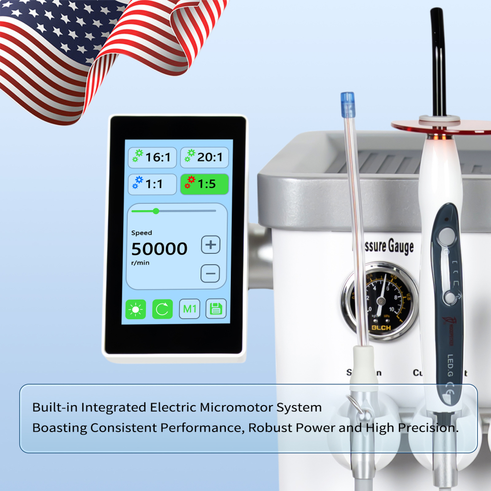Dental Cart Delivery Unit w/ Air Compressor + Electric Motor + LED Curing Light + Scaler handpiece