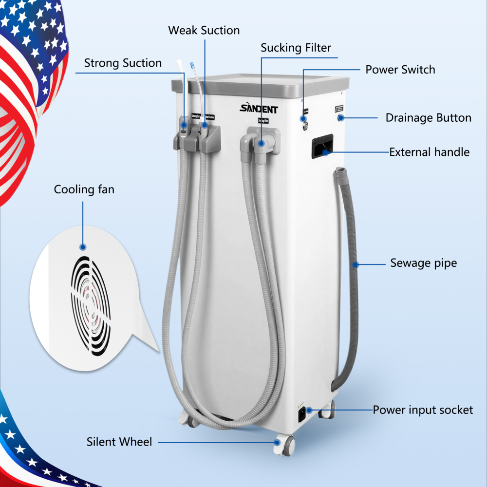 Mobile Dental Suction Unit HVE & Saliva Ejector Vacuum Machine for Dental Chair Implant Use