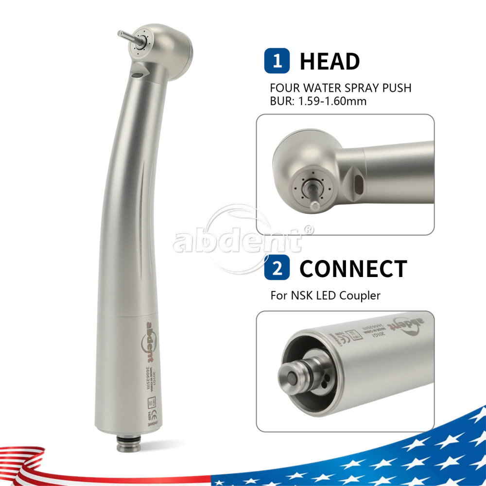 Abdent Dental LED Fiber Optic Handpiece 4 Water Spray Fit NSK Coupler