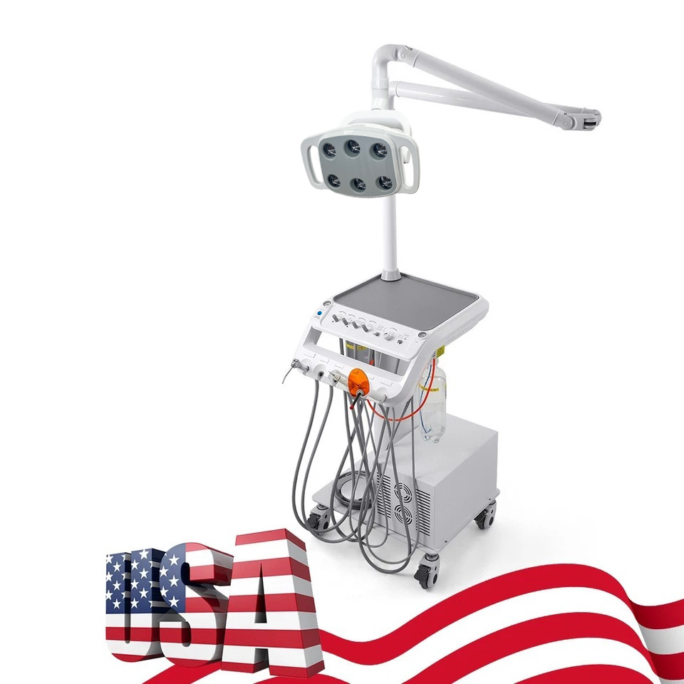 Dental Delivery Unit Cart w/ Air Compressor + scaler handpiece+curing light+ Surgical oral Lamp