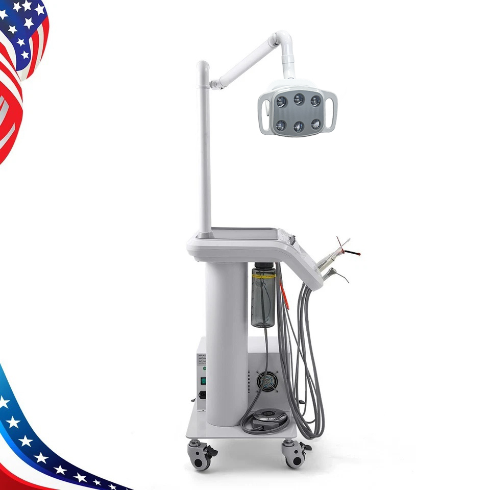 Dental Delivery Unit Cart w/ Air Compressor + scaler handpiece+curing light+ Surgical oral Lamp