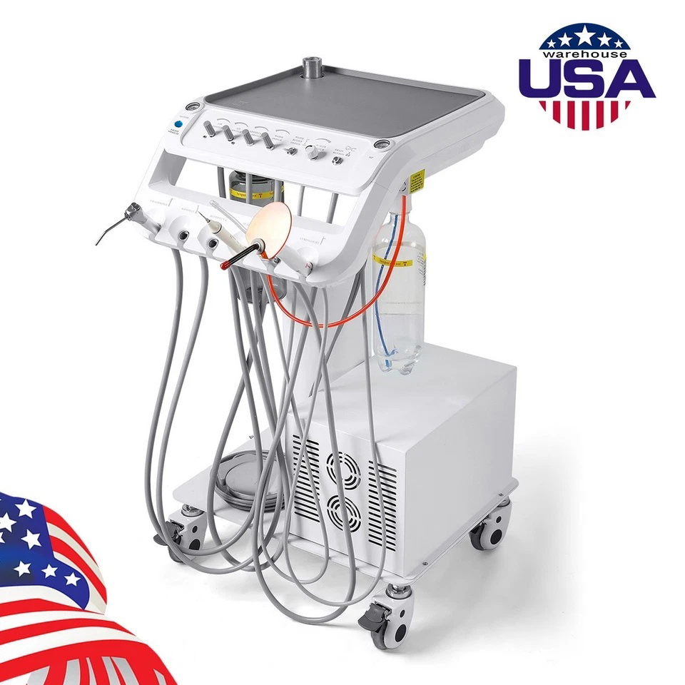 Dental Delivery Unit Cart w/ Air Compressor + scaler handpiece+curing light+ Surgical oral Lamp