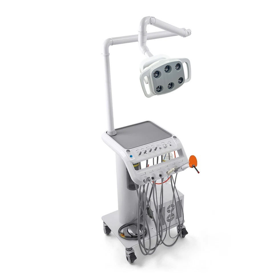 Dental Delivery Unit Cart w/ Air Compressor + scaler handpiece+curing light+ Surgical oral Lamp