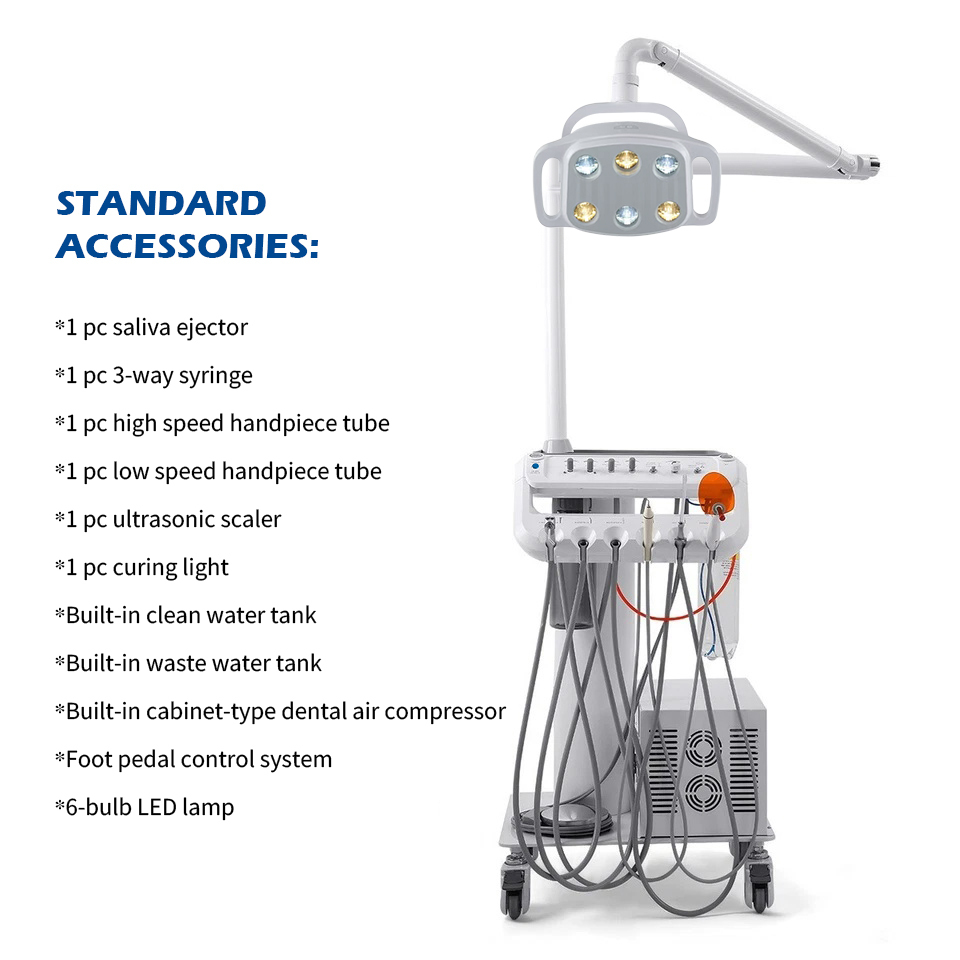 Dental Delivery Unit Cart w/ Air Compressor + scaler handpiece+curing light+ Surgical oral Lamp