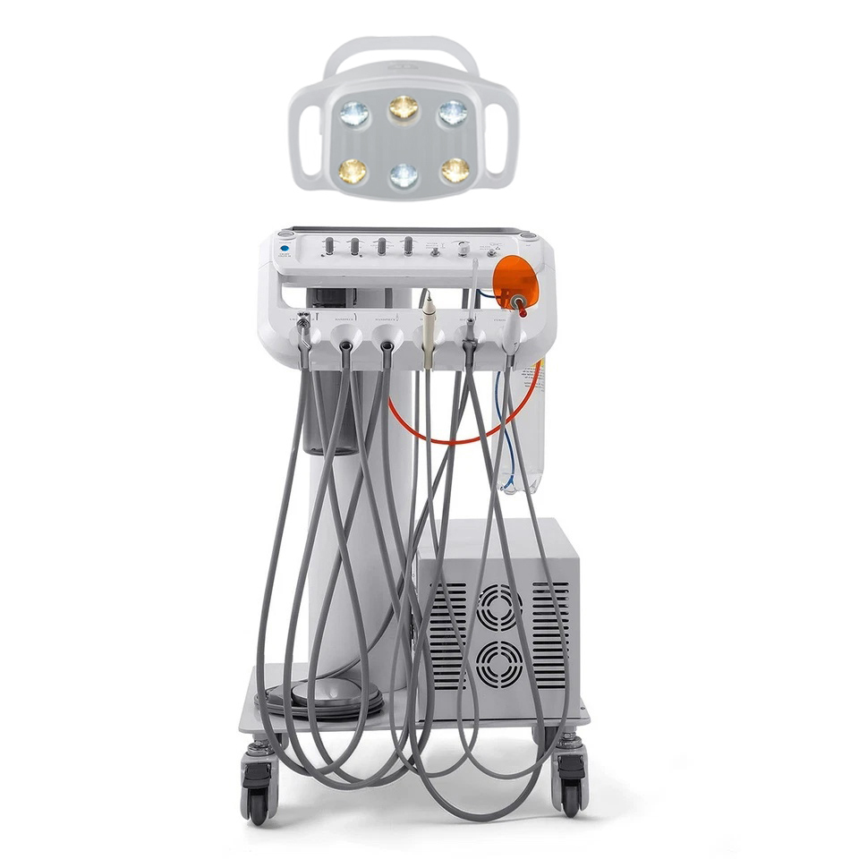 Dental Delivery Unit Cart w/ Air Compressor + scaler handpiece+curing light+ Surgical oral Lamp