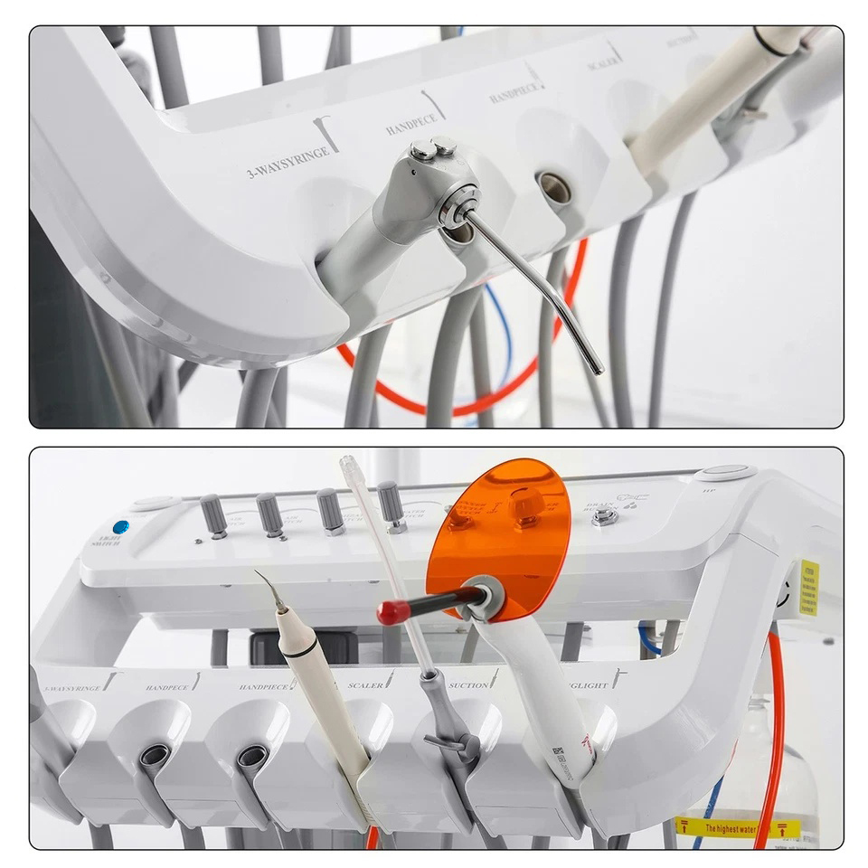 Dental Delivery Unit Cart w/ Air Compressor + scaler handpiece+curing light+ Surgical oral Lamp