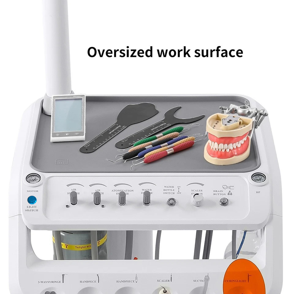 Dental Delivery Unit Cart w/ Air Compressor + scaler handpiece+curing light+ Surgical oral Lamp