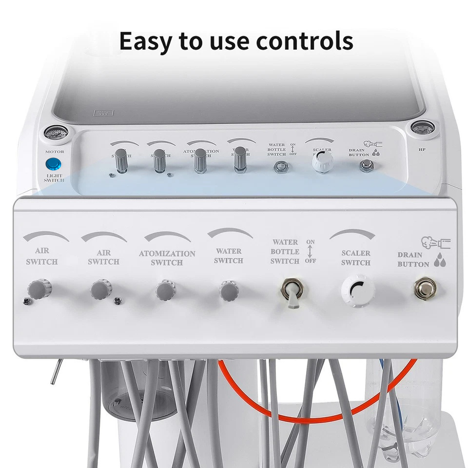 Dental Delivery Unit Cart w/ Air Compressor + scaler handpiece+curing light+ Surgical oral Lamp