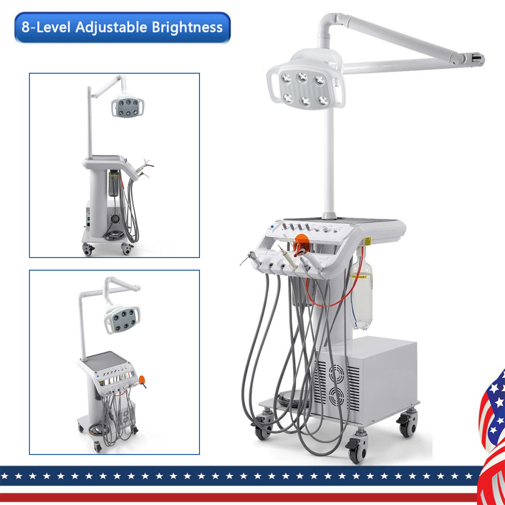 Dental Delivery Unit Cart w/ Air Compressor + scaler handpiece+curing light+ Surgical oral Lamp