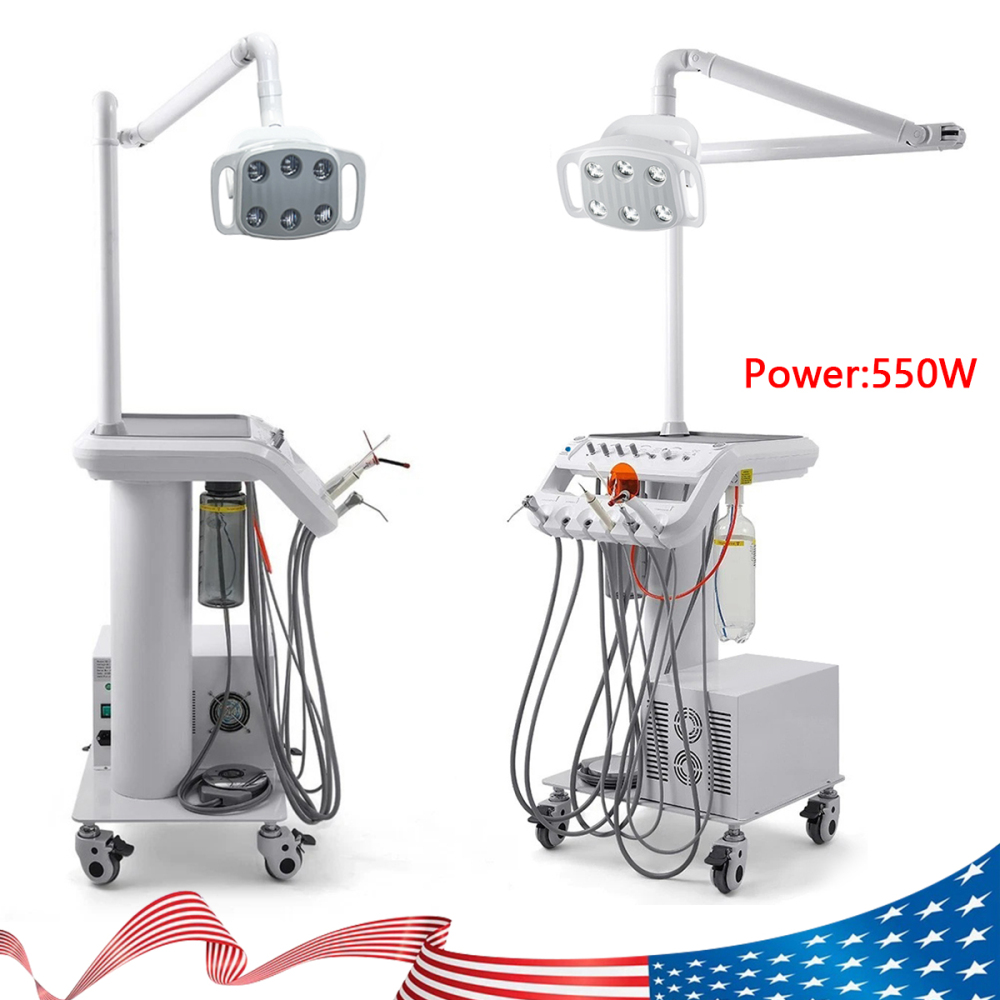 Dental Delivery Unit Cart w/ Air Compressor + scaler handpiece+curing light+ Surgical oral Lamp