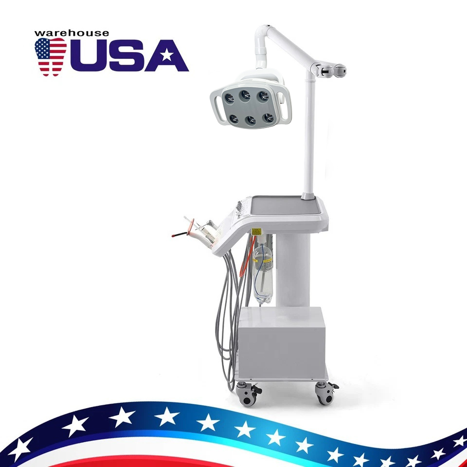 Dental Delivery Unit Cart w/ Air Compressor + scaler handpiece+curing light+ Surgical oral Lamp