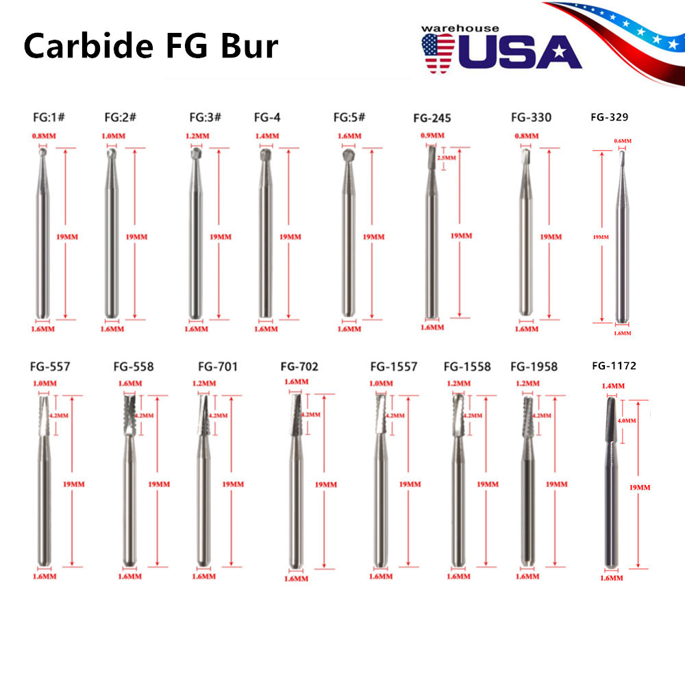 10pcs packing Dental Carbide Burs for High Speed Handpiece FG 1.6mm