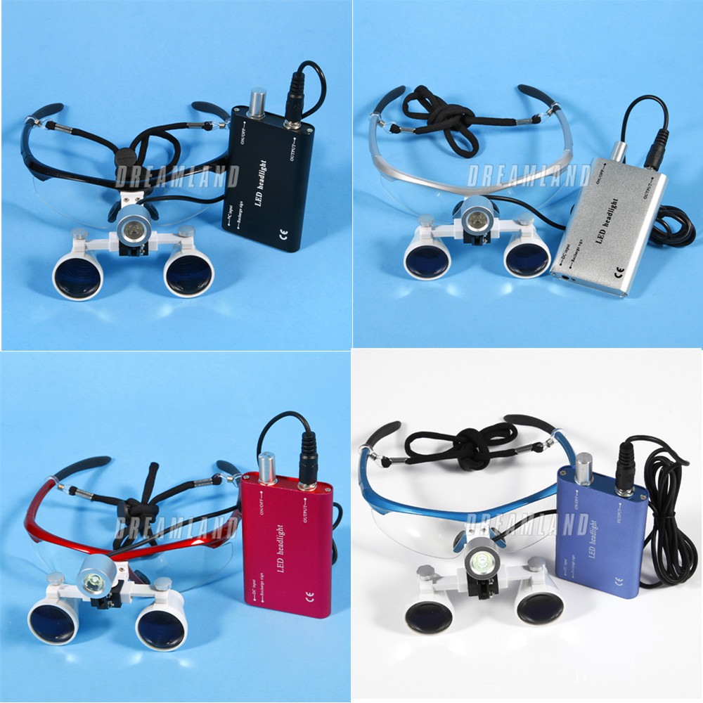 Dental Binocular Loupes 3.5X 420mm / Portable LED Head Light Lamp Rechargeable