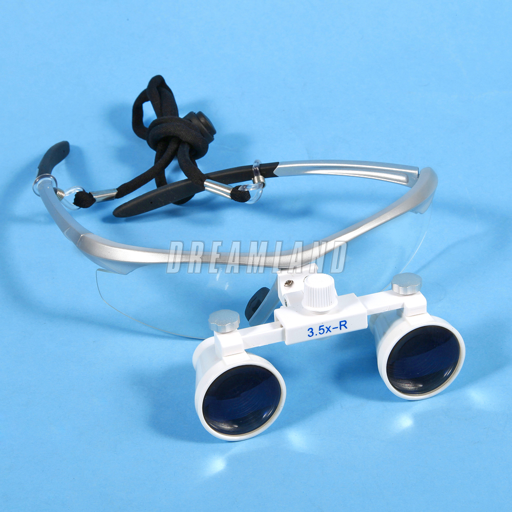 Dental Binocular Loupes 3.5X 420mm / Portable LED Head Light Lamp Rechargeable