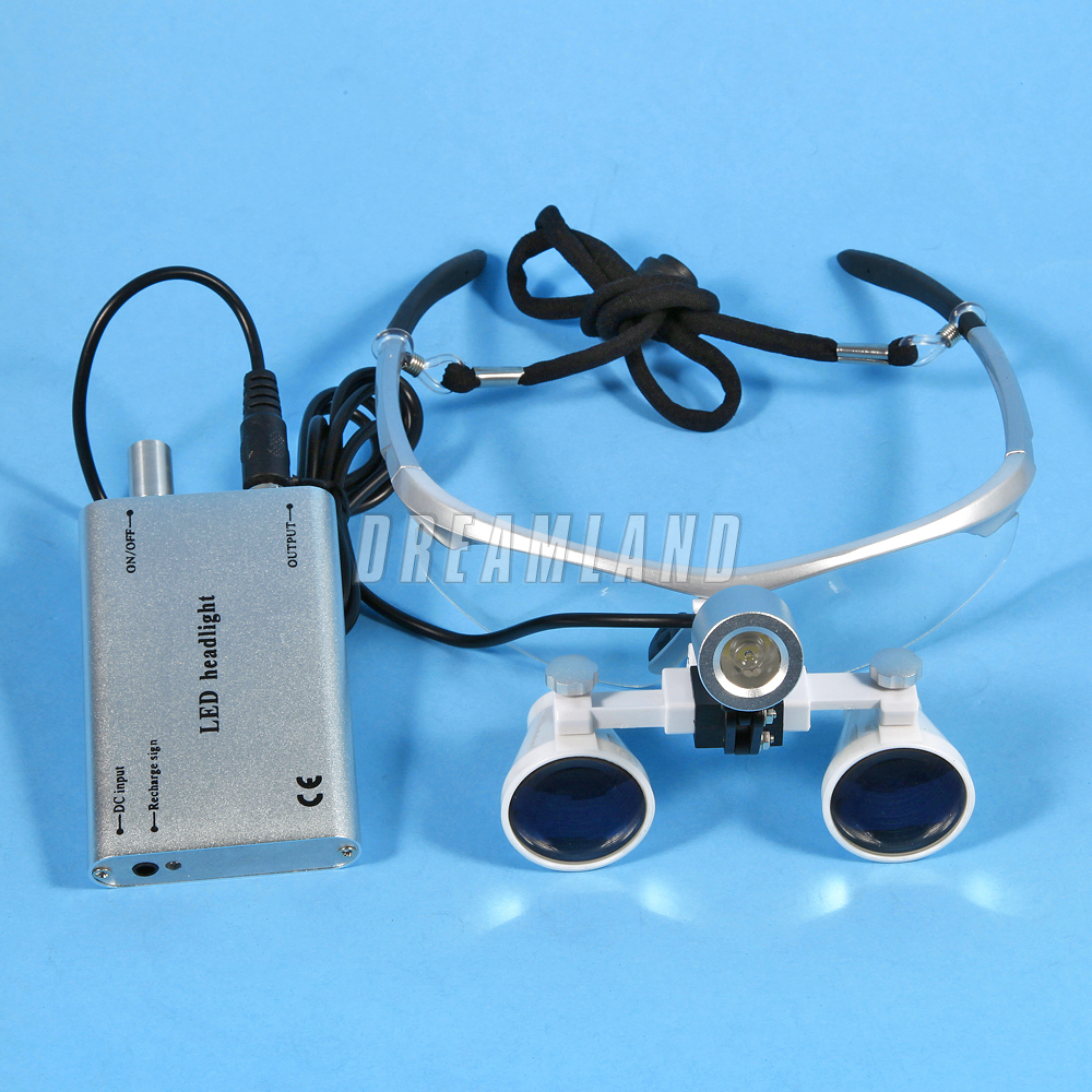 Dental Binocular Loupes 3.5X 420mm / Portable LED Head Light Lamp Rechargeable