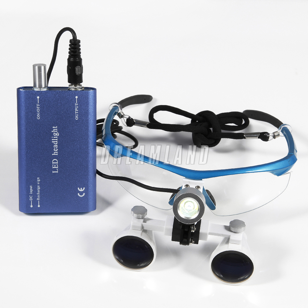 Dental Binocular Loupes 3.5X 420mm / Portable LED Head Light Lamp Rechargeable