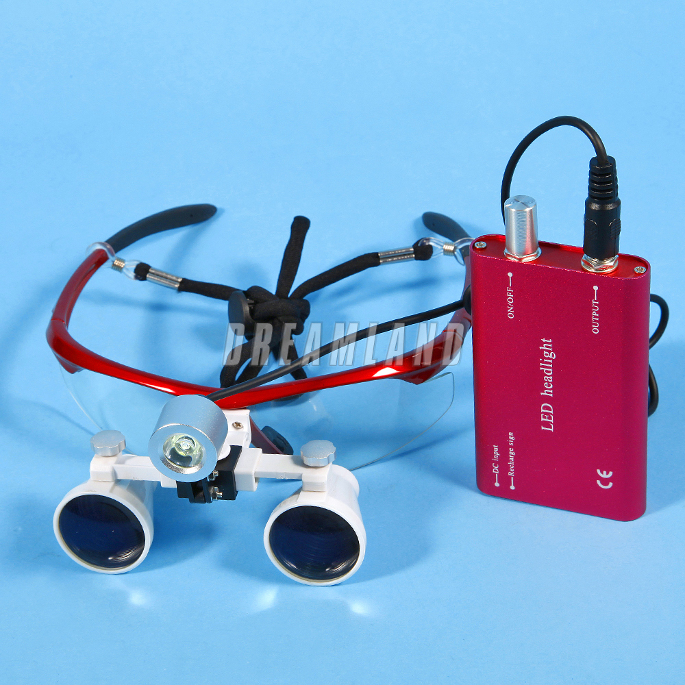 Dental Binocular Loupes 3.5X 420mm / Portable LED Head Light Lamp Rechargeable