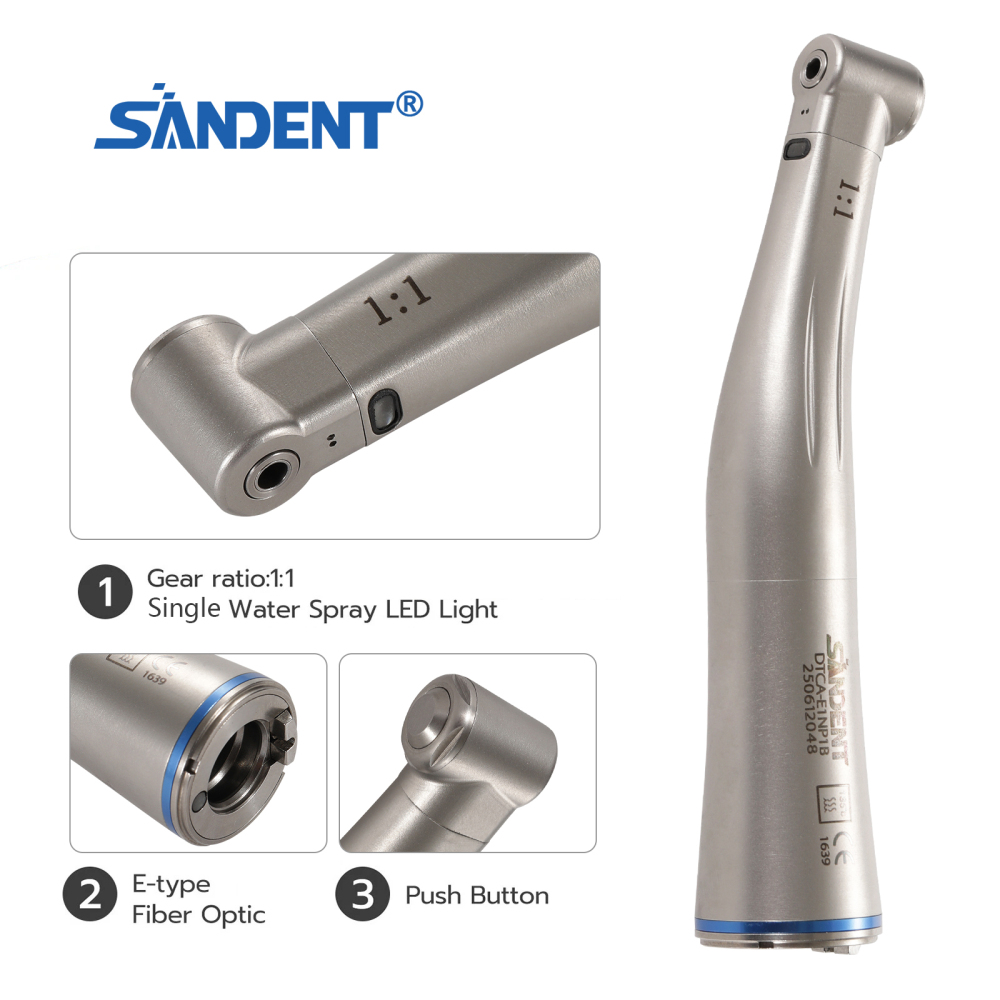 Dental 1:1 Fiber Optic Contra Angle Low Speed Handpiece fit E-Type Electric motor