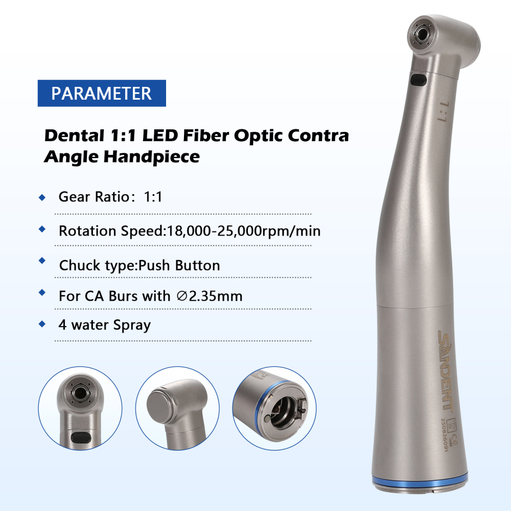 Dental 1:1 Fiber Optic Contra Angle Low Speed Handpiece fit E-Type Electric motor