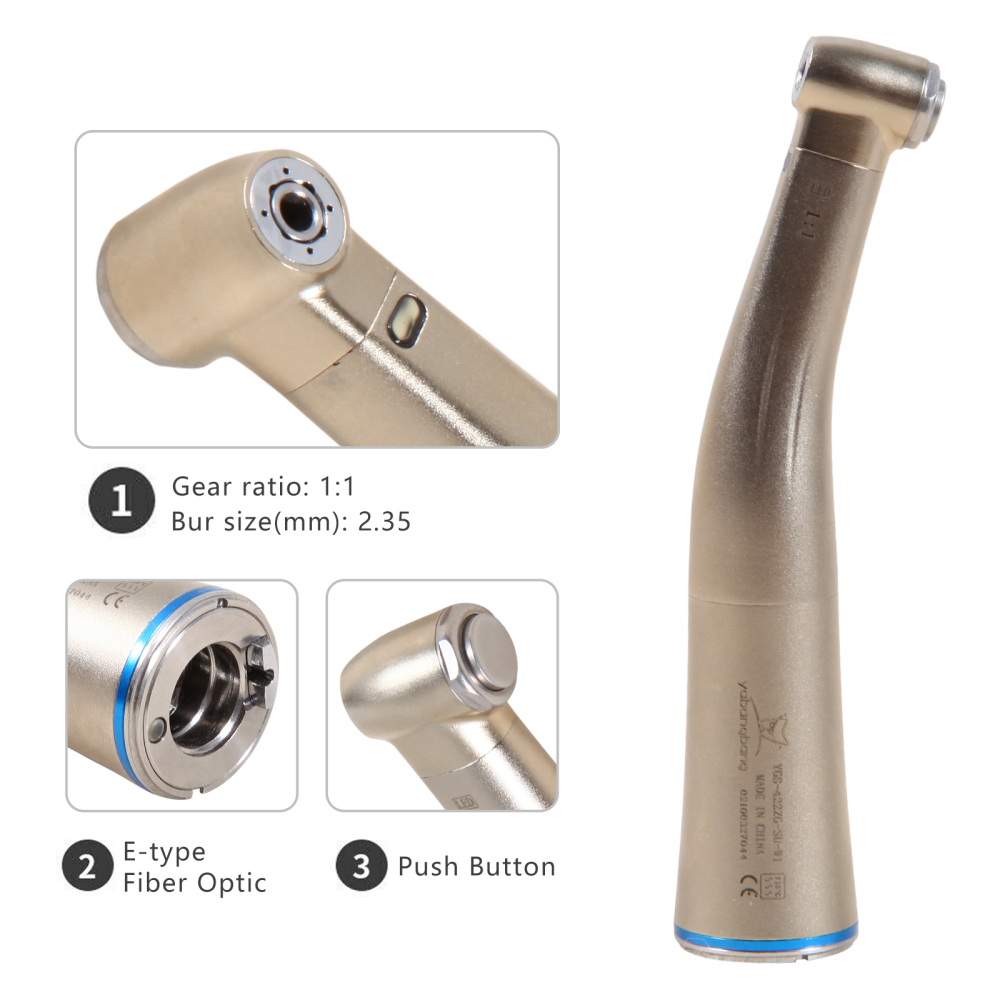 Dental 1:1 Fiber Optic Contra Angle Low Speed Handpiece fit E-Type Electric motor