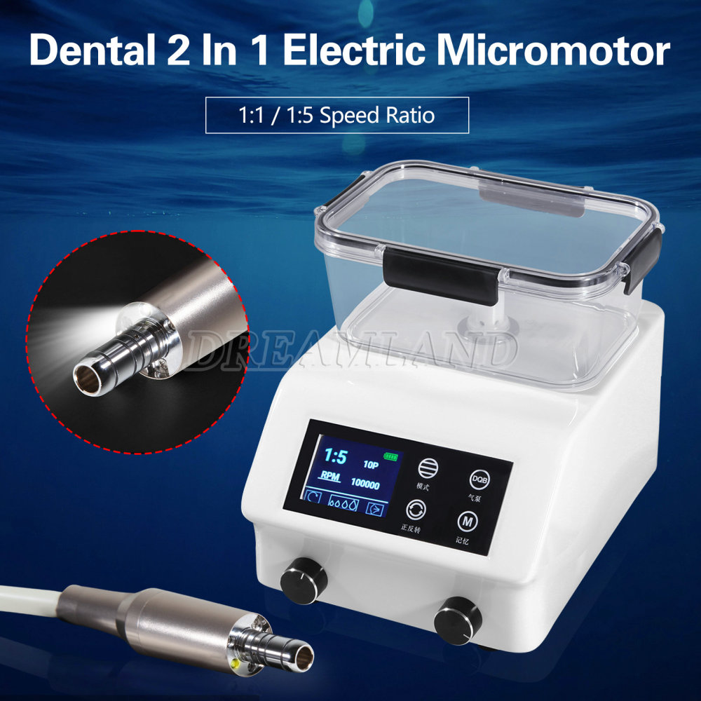 Dental Portable LED Electric Micro Motor with Water tank fit 1:5/1:1 fiber optic handpieces