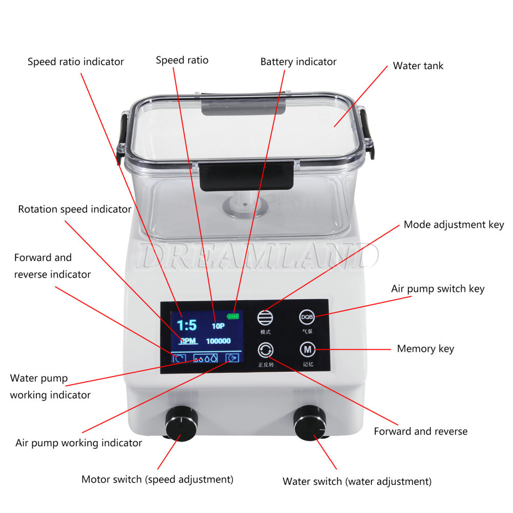 Dental Portable LED Electric Micro Motor with Water tank fit 1:5/1:1 fiber optic handpieces