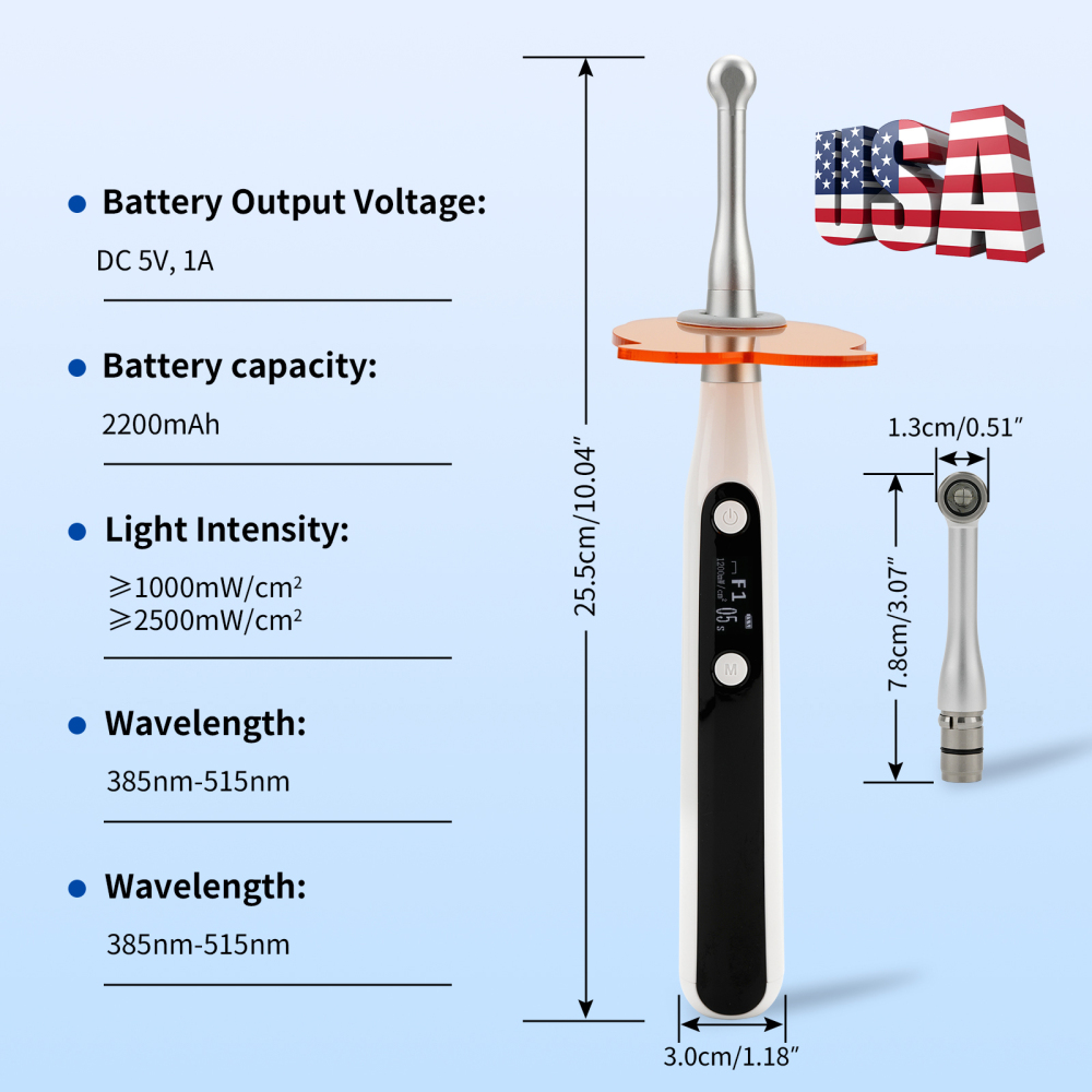 Dental Curing Light Lamp 1000–3000 mW/cm² 7 modes 1–60 seconds High Intensity