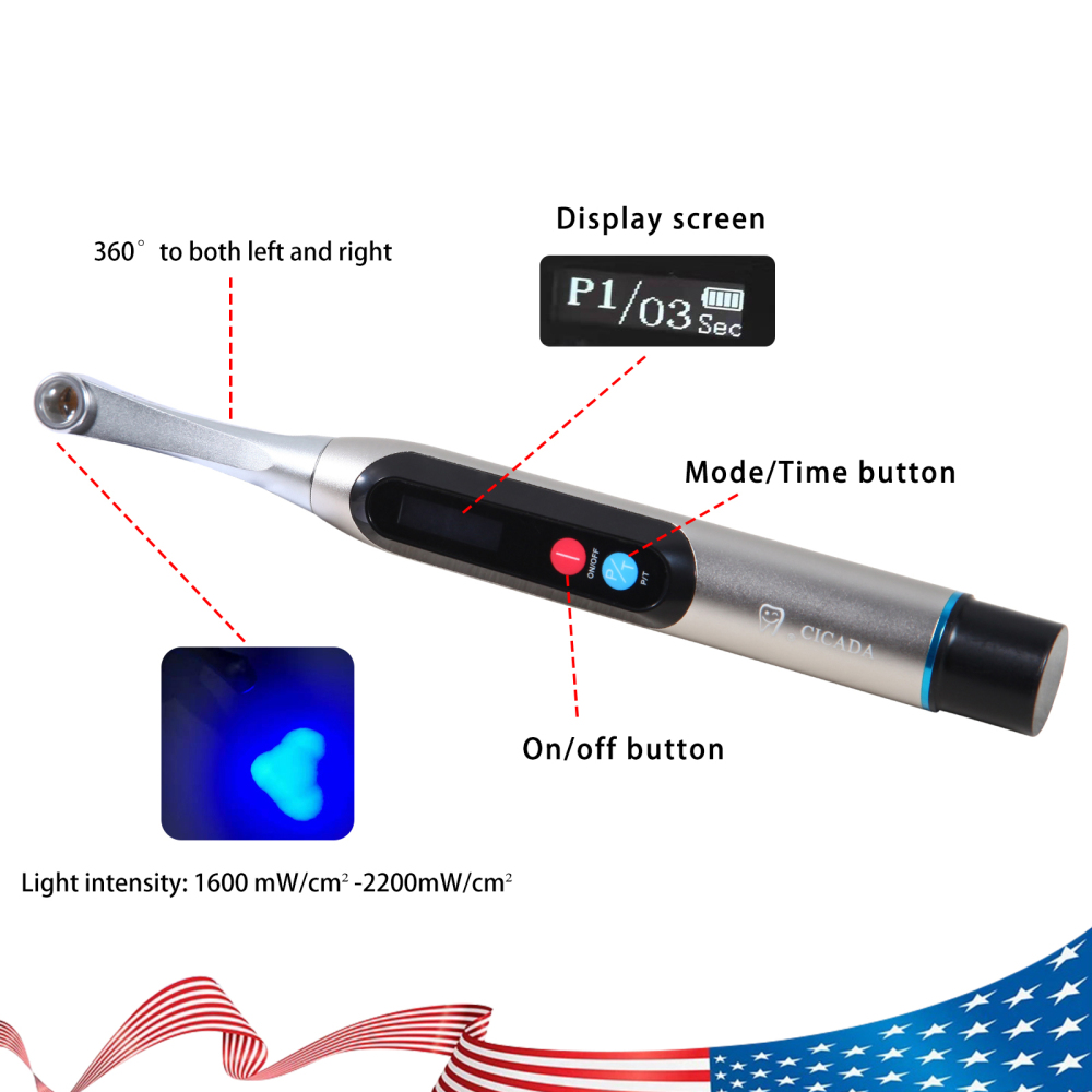 Dental LED Curing Light Wireless 1 Second Cure Lamp Wide Spectrum Max Intensity