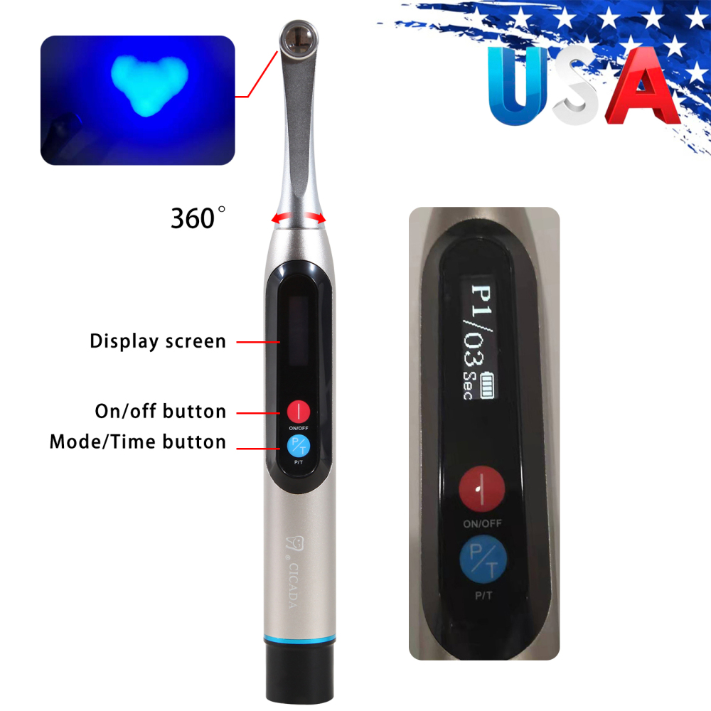 Dental LED Curing Light Wireless 1 Second Cure Lamp Wide Spectrum Max Intensity