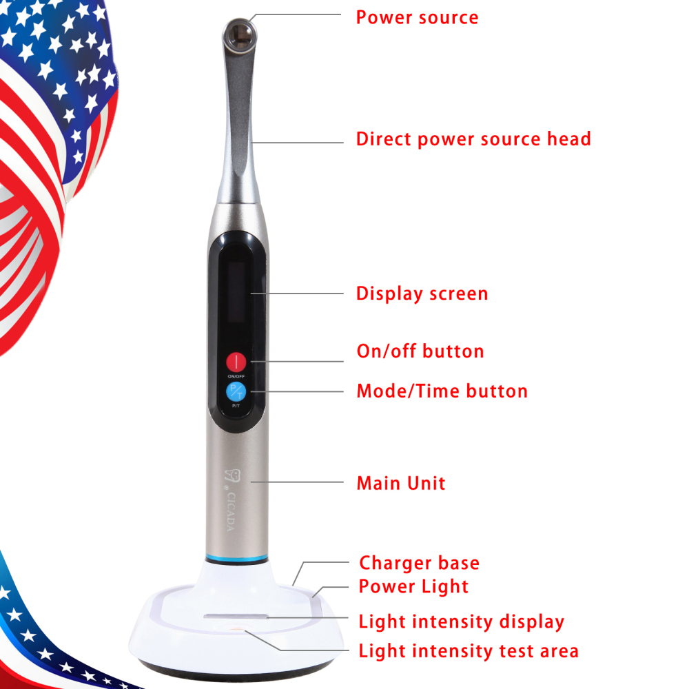 Dental LED Curing Light Wireless 1 Second Cure Lamp Wide Spectrum Max Intensity